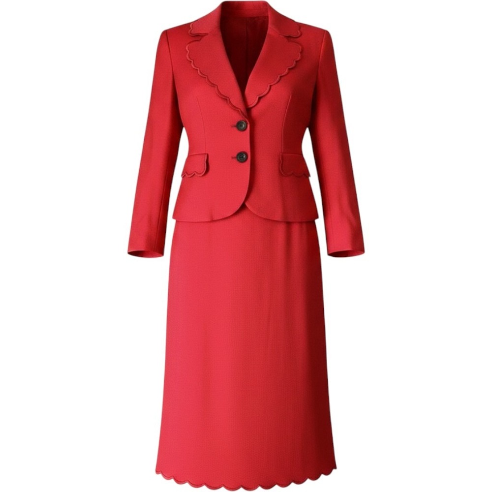Vintage Moschino Cheap And Chic Blazer Skirt Set Red Scalloped Edge 10/ 40 Italy